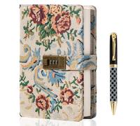 TIEFOSSI Diario Bordado con Candado, Diario Rayado con Candado para Mujeres y Hombres, Cuaderno Estético con Bolígrafo, Cuaderno de Tapa Dura para Escribir, Papel de 100 g/m², 224 Páginas Numeradas