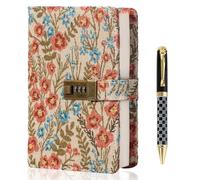 TIEFOSSI Diario Bordado con Candado, Diario Rayado con Candado para Mujeres y Hombres, Cuaderno Estético con Bolígrafo, Cuaderno de Tapa Dura para Escribir, Papel de 100 g/m², 224 Páginas Numeradas
