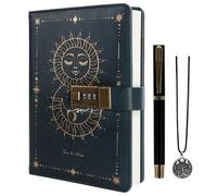 TIEFOSSI Diario con candado, diario de sol y luna con candado para mujeres y hombres, cuaderno A5 recargable con candado para escribir, 224 páginas numeradas