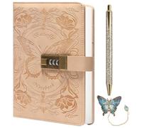 TIEFOSSI Diario con cerradura para mujeres y niñas, diario de rayas con cerradura, cuaderno mariposa con bolígrafo y marcapáginas, diario A5 recargable con cerradura para escribir