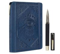 TIEFOSSI Diario de rayas para mujeres y hombres, diario de piel con bolígrafo, cuaderno de tapa dura A5 con el mal de ojo para trabajar, escribir, viajar y estudiar, 14,8 x 21 cm
