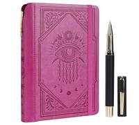 TIEFOSSI Diario de rayas para mujeres y hombres, diario de piel con bolígrafo, cuaderno de tapa dura A5 con el mal de ojo para trabajar, escribir, viajar y estudiar, 14,8 x 21 cm