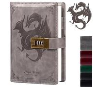 TIEFOSSI Dragon - Cuaderno de cuero con bloqueo de combinación, cuaderno de papel con forro/en blanco, B6 para escribir diarios de papelería (gris)