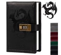 TIEFOSSI Dragon Leather Journal, cuaderno de tapa dura, diario recargable bloqueado, diario de escritura de papel forrado/en blanco con cerradura de combinación para hombres, mujeres y niños (negro)