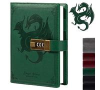 TIEFOSSI Dragon Leather Journal, cuaderno de tapa dura, diario recargable bloqueado, diario de escritura de papel forrado/en blanco con cerradura de combinación para hombres, mujeres y niños (verde)