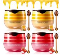 Tiejdhr - 4 piezas de bálsamo labial de fresa y miel, mascarilla labial hidratante con propóleos para dormir, hidratante y preventiva