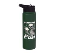 Tiempo de lectura al final amante de los libros lectura de esqueleto introvertido Stainless Steel Insulated Water Bottle