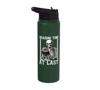 Tiempo de lectura al final amante de los libros lectura de esqueleto introvertido Stainless Steel Insulated Water Bottle