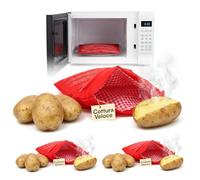 Tiempo de saldos 3 x Saco de cocina de patatas en microondas rojo reutilizable para dieta, bolsa de cocina
