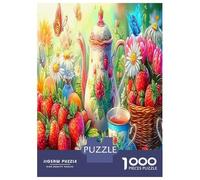 Tiempo del té Jardín Puzzle Desafío Juguetes 1000 Piezas Fresa Rompecabezas Pasatiempo Creativo para Adultos Y Niños A Partir De 12 Años 70x50cm/1000pcs