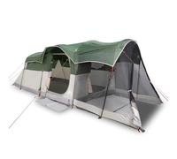 Tienda 8 personas impermeable verde con porche y tienda exterior | Poliéster recubierto de PU, costuras selladas, lona de tierra, bastones de fibra de vidrio, sistema de pluma y anillo, E-Port