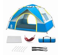 Tienda Campaña Automática Protección, Azul Cielo, Azul, 3-4 Personas | Poliéster | capa única | tejido Oxford | fibra vidrio | resistencia agua 1000-1500mm | para Excursiones | para Montaña