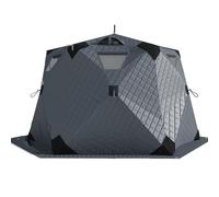 Tienda de campaña aislada para pesca en hielo con alfombrilla para el suelo, casa de hielo desplegable para 6-10 personas, refugio de invierno hexagonal portátil con gato de estufa y bolsa de