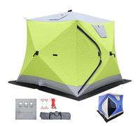 Tienda de campaña aislada para pesca en hielo con gato de estufa para 4-5 personas, casa de hielo Oxford 210D, incluye piso opcional y tapete de pesca en hielo, marco de fibra de vidrio duradero