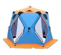 Tienda de campaña aislada para pesca en hielo con gato de estufa, refugio cálido portátil para 6-12 personas, diseño de apertura rápida, 4 ventanas, 2 rejillas de ventilación y puertas con doble