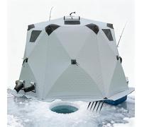 Tienda de campaña aislada para pesca en hielo con gato de estufa, refugio portátil cálido para 6-12 personas, apertura rápida con 4 ventanas, 2 rejillas de ventilación y puertas con doble cremallera