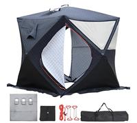 Tienda de campaña aislada para pesca en hielo, diseño de sauna de doble capa con tapete para piso, gato de estufa de chimenea de alta temperatura, múltiples puertas y ventanas para refugio portátil de