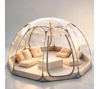 Tienda de campaña burbuja transparente 3x3m con luces y, Gris, 3.6*3.6*2.2M | Glamping panorámico resistente con ventilación doble e iluminación interior