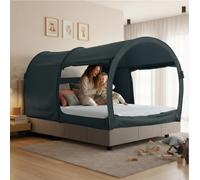 Tienda de campaña de ensueño tipo dosel para cama, refugio interior tipo cabaña, privacidad, cálida, transpirable, desplegable, tamaño doble, para niños y adultos, negro intenso (colchón no incluido)
