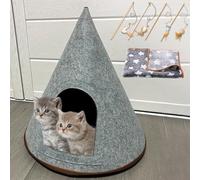 Tienda de campaña de fieltro para gatos, resistente a la abrasión, para interiores y exteriores, semicerrada, casa para perros y gatos, envía 4 juguetes para gatos, 1 manta para mascotas