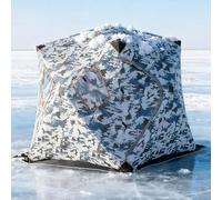 Tienda de campaña de pesca en hielo con suelo, refugio portátil aislado, tela Oxford impermeable, 4 ventanas, incluye anclajes, cuerdas y bolsa de transporte