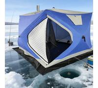 Tienda de campaña de pesca en hielo para 4-5 personas con gato de estufa, tienda caliente aislada con piso opcional y tapete de pesca en hielo, espaciosa shanty para uso en invierno al aire libre