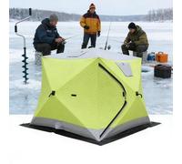 Tienda de campaña de pesca en hielo para 4-5 personas, refugio grande con gato de estufa, puerta y ventanas de malla de malla, tela Oxford 210D duradera para uso en invierno, fácil instalación y