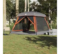 Tienda de Campaña Familiar para 6 Personas, Impermeable y Resistente al Viento, con Toldo Extraíble y Conexión Eléctrica, Tenda Campismo, Color Gris y Naranja, 317x317x225 cm