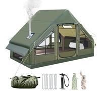 Tienda de campaña hinchable con bomba, 420D Oxford Glamping, tienda de campaña inflable para camping con apertura de chimenea y claraboya, 4 temporadas, con ventana de malla y puertas para 4-6
