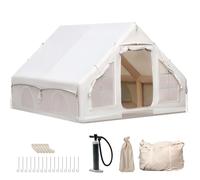 Tienda de campaña hinchable con bomba, 420D Oxford Glamping, tienda de campaña inflable para camping, resistente al agua hasta 3000 mm, 4 estaciones, tienda de campaña de cabina anti-UV con ventanas y