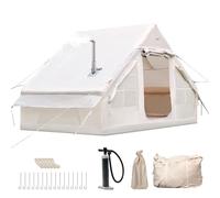 Tienda de campaña hinchable con bomba, 420D Oxford Glamping, tienda inflable para camping con chimenea y claraboya, 4 temporadas, ventana de malla, puertas para 4-6
