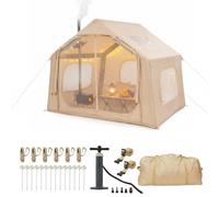 Tienda de campaña hinchable con toldo (4-8 personas, beige) | Tienda de campaña familiar de Oxford 210D, PU 3000 mm, impermeable, UPF 30+, tienda de campaña de 300 x 240 cm para camping