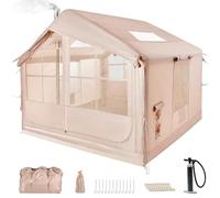 Tienda de campaña inflable con apertura de chimenea y tragaluz, tienda de campaña para 4-6 personas con bomba de aire, tienda inflable de tela Oxford impermeable para 4 estaciones, montaje rápido