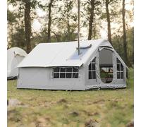 Tienda de campaña inflable con bomba, diseño impermeable grande para 4 estaciones, para 6-8 personas, fácil instalación con apertura de chimenea para aventuras al aire libre