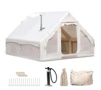 Tienda de campaña inflable con bomba, tienda de campaña familiar grande, impermeable, resistente al viento, diseño desplegable con chimenea, ventanas y puerta, 3 x 4 m