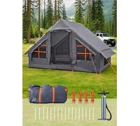 Tienda de campaña inflable para acampar para 2 a 4 personas, tienda de campaña fácil de inflar con bomba de mano, impermeable Oxford Air inflable para campamento familiar de fin de semana, color gris