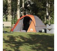 Tienda de Campaña para 4 Personas, Impermeable y Resistente al Viento, Poliéster 185T con PU, Toldo Extraíble y Conexión Eléctrica, Tenda Campismo, Color Gris y Naranja, 218x252x128 cm