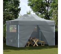 Tienda de campaña para fiestas, color antracita, 280 x 410 x 315 cm, tela Oxford con marco de acero con recubrimiento en polvo, 8 piquetas y 4 cuerdas de viento para una cobertura estable de sombra en