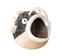 Tienda de campaña para mascotas con forma de pez linterna, cama suave para perros pequeños y gatos, condominios autocalentables, lavable a máquina, diseño de cueva, casa de campaña cálida