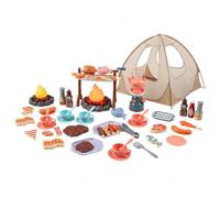 Tienda de campaña para niños, juego de camping para niños con luz y sonido, 47 piezas de juguetes de simulación con tienda de campaña emergente, fogata realista y equipo de cocina para aventuras de n
