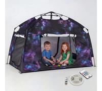 Tienda de campaña portátil para niños, casa de juegos para niños, fácil de instalar en interiores y exteriores, con bolsa de transporte, diseño de tira de luz para uso nocturno con tela estrellada,