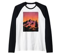 Tienda de campaña Vintage al Atardecer montaña Aventura Campamento Excursionista Camiseta Manga Raglan