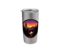 Tienda de campaña vintage montaña puesta de sol retro aventura excursionista Vaso térmico de acero inoxidable de doble pared