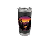 Tienda de campaña vintage montaña puesta de sol retro aventura excursionista Vaso térmico de acero inoxidable de doble pared