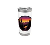Tienda de campaña vintage montaña puesta de sol retro aventura excursionista Vaso térmico de acero inoxidable de doble pared