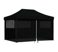Tienda de Recepción Plegable Escamotable 4 paredes laterales Negro | Tela Oxford revestimiento de PVC, ventanas transparentes, cremallera, acero termolacado, uso exterior residencial
