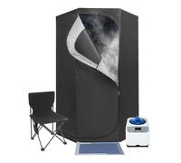 Tienda de sauna portátil, sauna doméstica para sauna de vapor doméstica, 9 niveles de calor, temporizador de 5 - 60 minutos, sauna de cuerpo completo con generador de vapor de 3 L y silla plegable