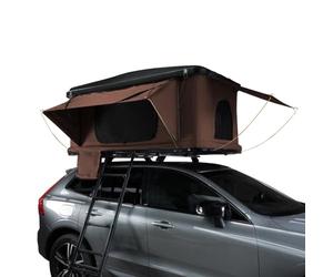 Tienda de Techo para Coche Marrón para 2-3 Personas - Resistente al agua 3000mm - Escalera Telescópica - Colchón de 5.5 cm - Anti-Condensación - Red de Almacenamiento y linterna solar GRATIS