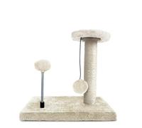 TIENDA EURASIA - Árbol para Gato, con Poste Rascador de Sisal, Base Rectangular, 30x20x28cm, Color Crudo, Bola de Felpa Resorte y Bola Colgante, Juguete para Gatos