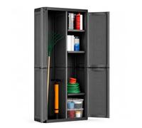 TIENDA EURASIA - Armario Escobero Multiusos de Resina | Compartimento Vertical y 3 Estantes Ajustables | Diseño Vertical | Color Gris Oscuro | Organización y Almacenaje | 68x39x166 cm